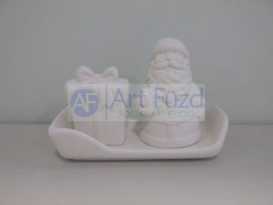 Santa and Present Salt and Pepper Shaker Set with Tray (3 Pieces), includes Stoppers ~ 6 x 3 x 1.5