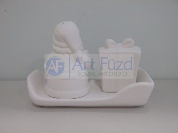 Santa and Present Salt and Pepper Shaker Set with Tray (3 Pieces), includes Stoppers ~ 6 x 3 x 1.5