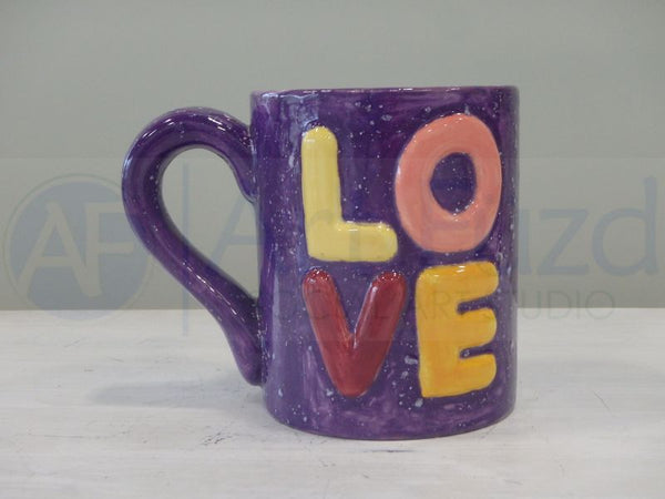 LOVE Mug with Raised Letters (12 oz.) ~ 3.25 in. dia. x 3.75 in. high