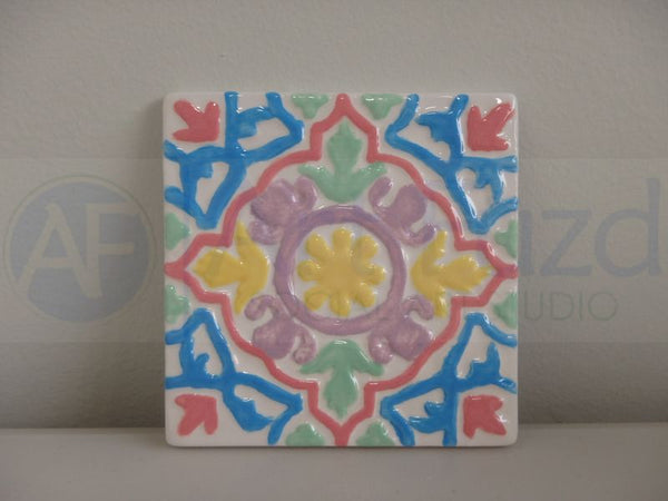 Catalina Coaster or Decorative Tile in Baroque Flower Design ~ 3.5 x 3.5 x 0.25
