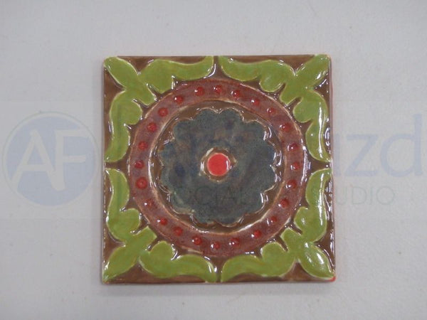 Catalina Coaster or Decorative Tile in Round Flower Design ~ 3.5 x 3.5 x 0.25