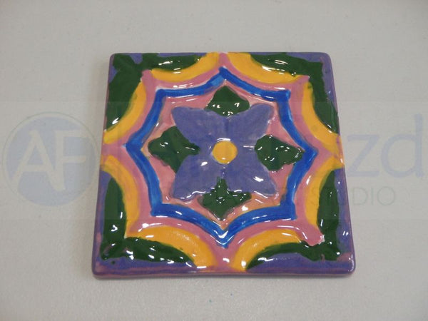 Catalina Coaster or Decorative Tile in Scalloped Flower Design ~ 3.5 x 3.5 x 0.25