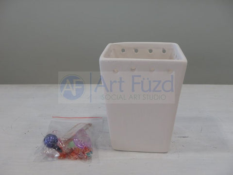 Small Square Flower Pot with Holed Rim, includes Bead Kit ~ 3.5 x 3.5 x 4.25