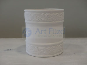 Round Flourish Container with Scroll Detail ~ 4.25 x 4.25 x 4.25