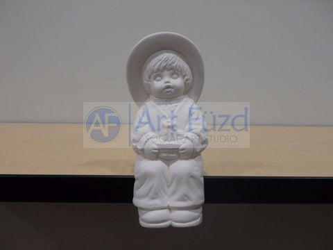 Shelf Sitting Boy in Hat Holding Candle in Lap Figurine ~ 3.5 x 3 x 8