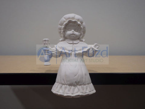 Shelf Sitting Girl in Dress and Bonnet Holding Candle Up in Right Hand Figurine ~ 5 x 3.5 x 8