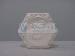 Two Sided Round Ornament (No Hook) with Aztec Edge - House with Horse, Skiing with Trees