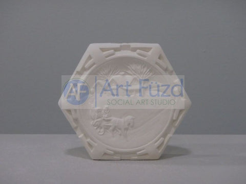 Two Sided Round Ornament (No Hook) with Aztec Edge - House with Horse, Skiing with Trees