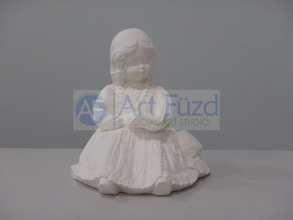 Young Girl in Lace Dress Reading Book Figurine ~ 6.5 x 6 x 6.5