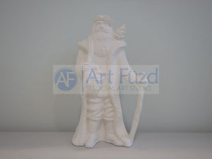 Medium Vintage Santa in Ruffled Pants with Toys in His Coat and Walking Stick in His Left Hand and Christmas Tree over His Left Shoulder