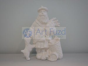 Medium Vintage Santa in Winter Coat and Boots Patting Puppy on Its Head on His Right Side