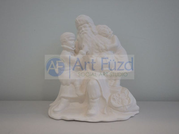 Medium Vintage Santa with Boy Sitting on His Lap and Girl Cuddling Him on His Left Side