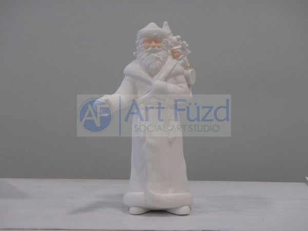 Medium Vintage Santa in Plain Robe holding Vessel and Sack of Toys Figurine ~ 5.5 x 5.5 x 9.75