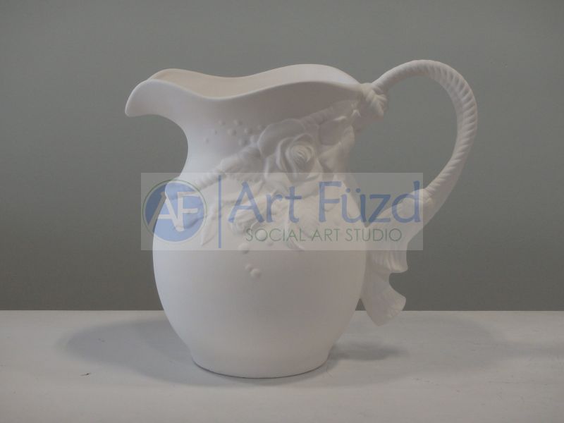 Large Elegant Rose Water Pitcher with Rope Detail ~ 10.5 x 6 x 9