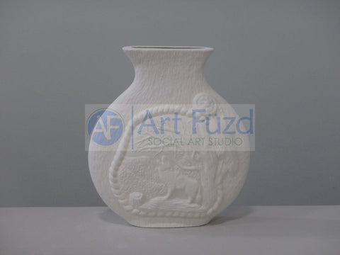 Large Round Textured Vase with Howling Wolf in the Forest ~ 9.5 x 2.5 x 10.5