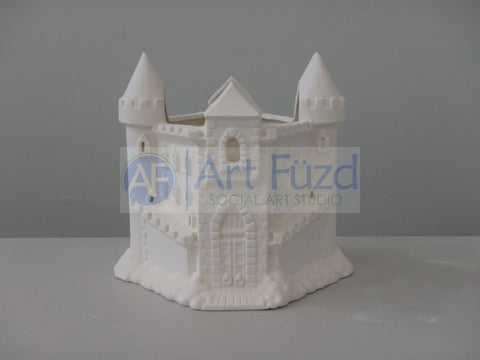 Large Triangular Two Sided Castle Figurine with Escher Style Angled Steps ~ 7.75 x 7.5 x 6.75