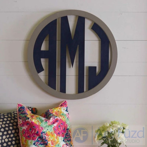 Personalized Circle Frame Monogram with 3 Block Letters - CHOOSE 18.5", 23", or 30" dia.