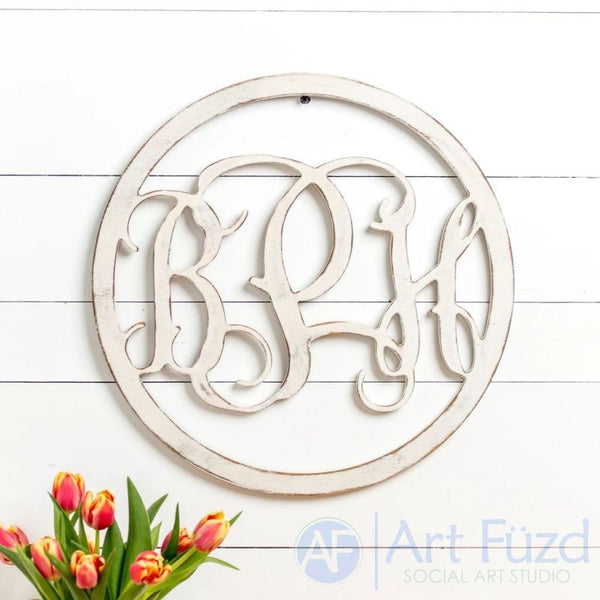 Personalized Circle Frame Monogram with 3 Letters - CHOOSE 18" or 30" dia.