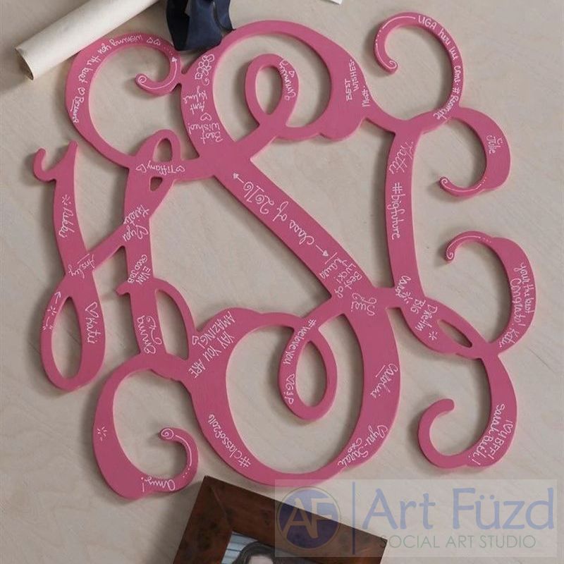 Personalized Open Square Joined Script Monogram with 3 Letters - CHOOSE 18" or 24" dia.