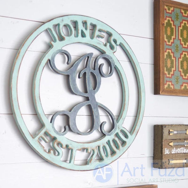 Personalized Double Circle Family Monogram with Name and Year Established - 24" dia.