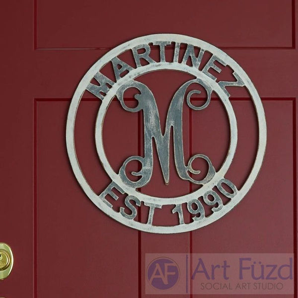 Personalized Double Circle Family Monogram with Name and Year Established - CHOOSE 19" or 24" dia.