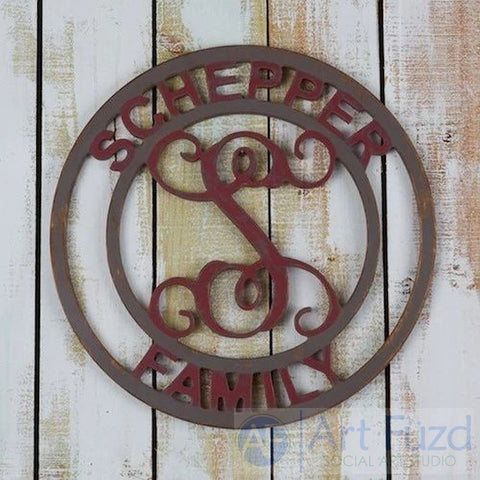 Personalized Double Circle Family Monogram with Name - CHOOSE 19" or 24" dia.