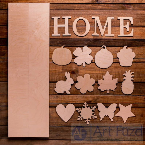 Multi-Season HOME Porch Sign with Interchangeable Shapes ready-to-paint project kit - 11 x 36