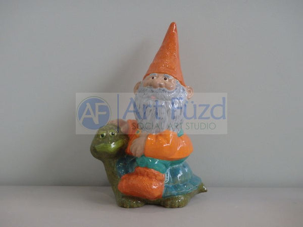 Large Gnome Sitting and Riding on a Turtle Figurine ~ 8.75 x 7.5 x 11
