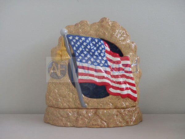 Medium Carved Out Stone Lantern with American Flag and Matching Base ~ 7.5 x 2.75 x 8.25