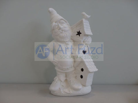 Large Gnome with Three Birdhouses with Cut-Outs ~ 11.25 x 5.5 x 17.5