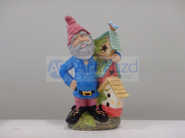 Large Gnome with Three Birdhouses with Cut-Outs ~ 11.25 x 5.5 x 17.5